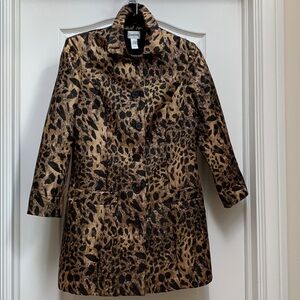 Chico's Leopard 🐆Animal Print Jacket Gold Metallic Jacquard Nonie Chocolate NWOT